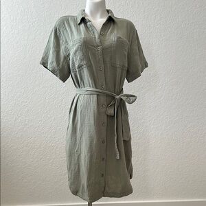 Weatherproof Olive Green Button-Down Dress